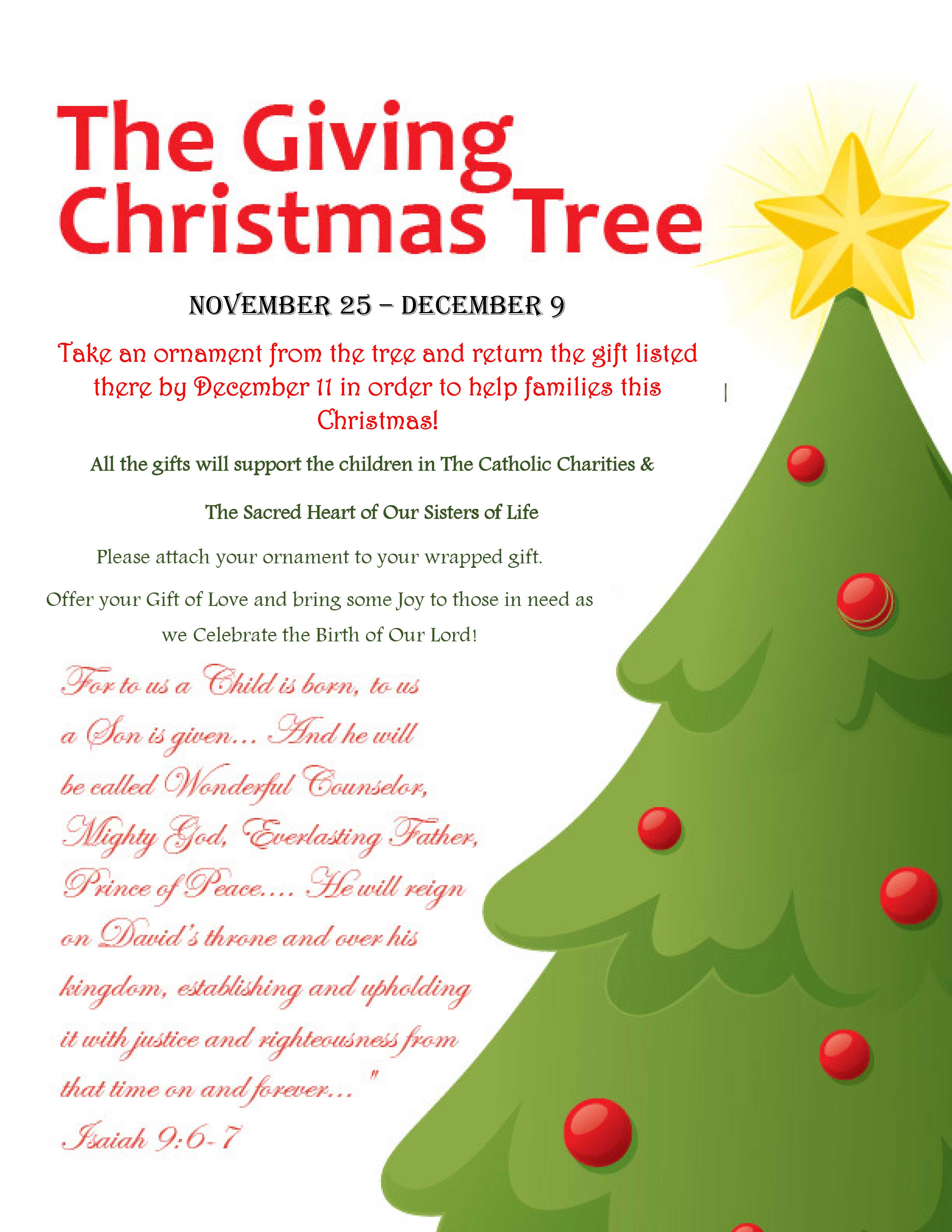 Chritmas Giving Tree - Parish Events - Church of The Virgin Mary